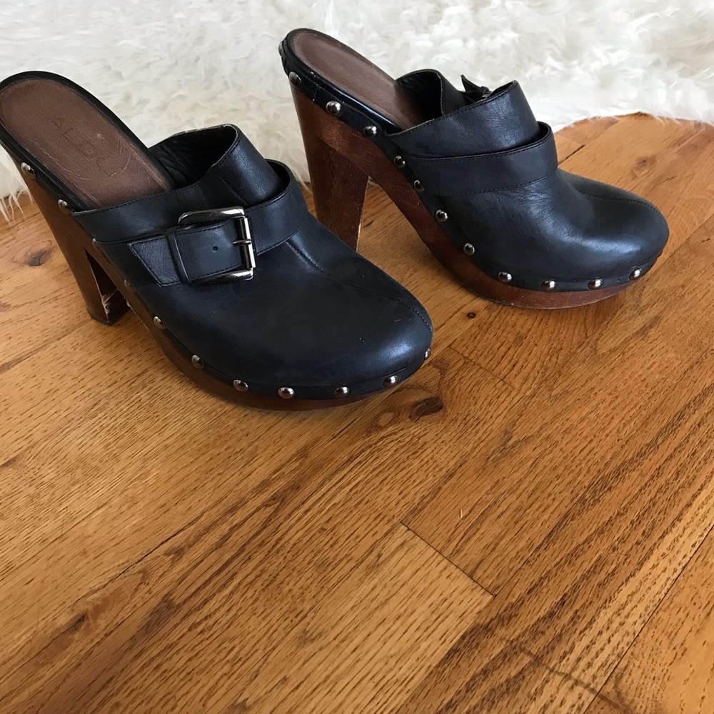 Aldo Studded Leather Wood Clog Pumps